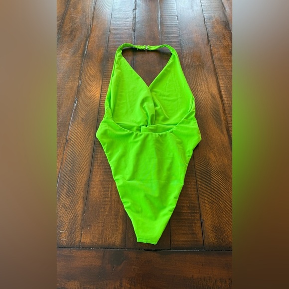 MARA HOFFMAN SOLID GABRIELA HALTER SWIMSUIT INTENSITY GREEN Plunging V-Neckline - Picture 6 of 11